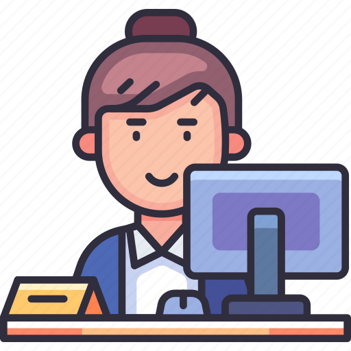 Secretary, working, computer, receptionist, assistant, business, office icon - Download on Iconfinder