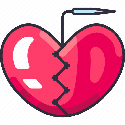 Stitch, broken heart, heartbreak, breakup, sewing, love, heart icon - Download on Iconfinder