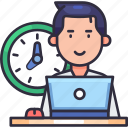 working time, productivity, laptop, work, clock, office, company, business