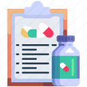 pharmacy, medicine, medical, clipboard, report, pills, bottle