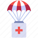 pharmacy, medicine, medical, delivery, first aid, parachute, fly
