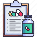 pharmacy, medicine, medical, clipboard, report, pills, bottle