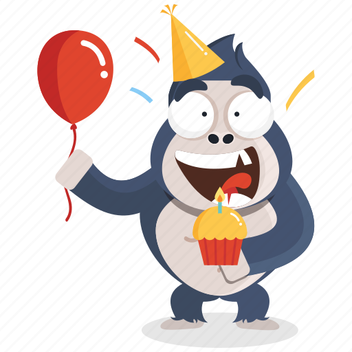 Birthday, celebrate, emoji, emoticon, gorilla, smiley, sticker icon - Download on Iconfinder