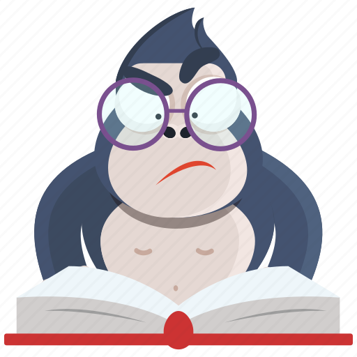 Emoji, emoticon, gorilla, learn, read, smiley, sticker icon - Download on Iconfinder