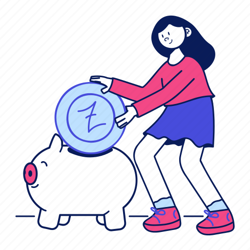 Girl, puts, coin, piggy, bank, finance, money illustration - Download on Iconfinder
