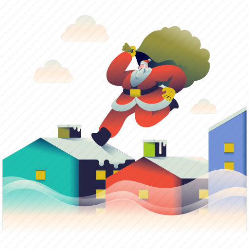 Holiday, occasion, christmas, holidays, santa, claus, roofs illustration - Download on Iconfinder