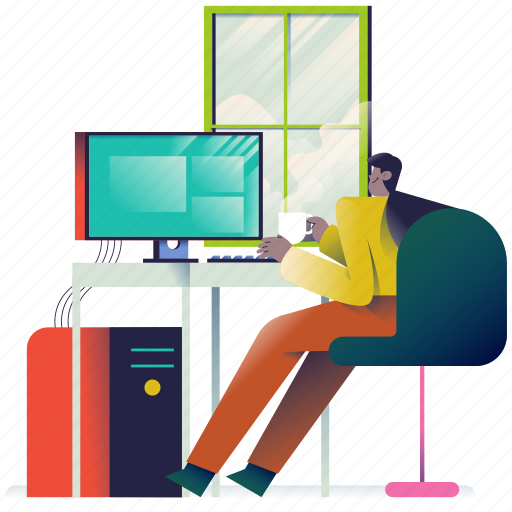 Workspace, work, from, home, working, office, desk illustration - Download on Iconfinder