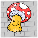 mushroom, fungi, toadstool, graffiti, emoticon, emoji, cartoon