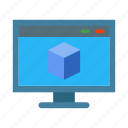 3d design icon, cube, development, screen, monitor