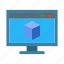 3d design icon, cube, development, screen, monitor 