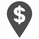 bank pointer, business, dollar, location, map marker, pin, place 