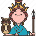 athena, owl, wisdom, spear, goddess
