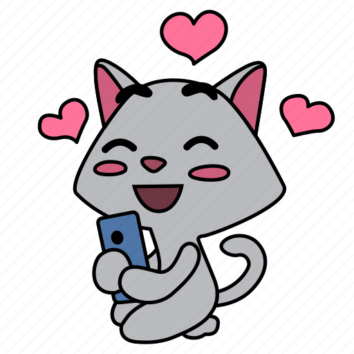 Cat, girl, happy, hearts, in love, smart phone, smile icon - Download on Iconfinder