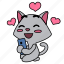 cat, girl, happy, hearts, in love, smart phone, smile 