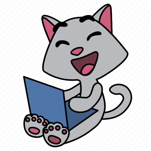 Cat, character, computer, fun, laptop, laughing, sitting icon - Download on Iconfinder