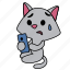 cat, character, girl, look, sad, sitting, smart phone 