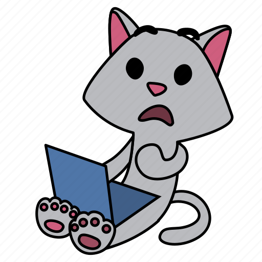 Cat, character, computer, confused, laptop, shocked, sitting icon - Download on Iconfinder