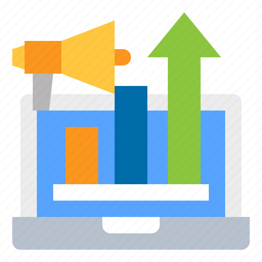 Megaphone, technology, laptop, growth, graph icon - Download on Iconfinder