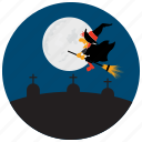 broom, grave, halloween, moon, scary, stones, witch