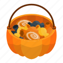 basket, candy, cartoon, halloween, holiday, isometric, october