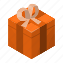 box, cartoon, decoration, gift, holiday, isometric, orange