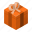 box, cartoon, decoration, gift, holiday, isometric, orange 