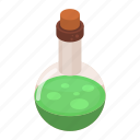 bottle, cartoon, chemistry, flask, green, isometric, potion