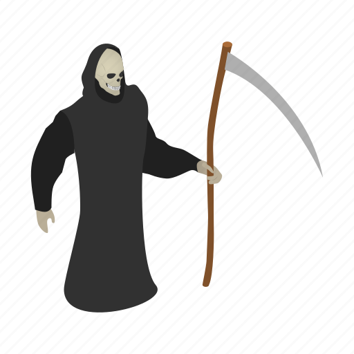Cartoon, character, costume, death, ghost, isometric, scythe icon - Download on Iconfinder
