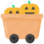 halloween cart, pumpkins cart, halloween fruits, pumpkins trolley, pumpkins handcart 