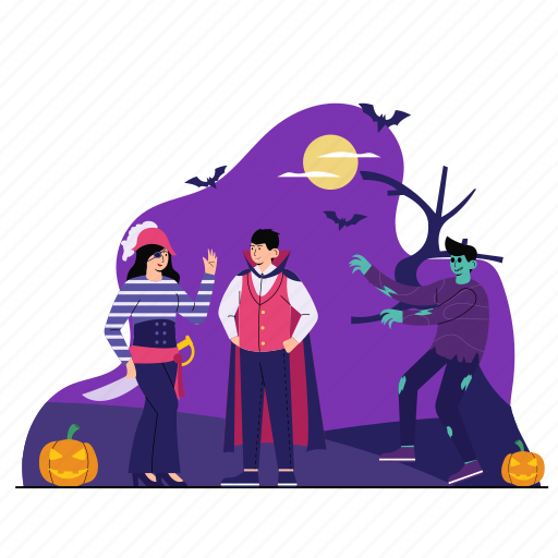 Halloween, costume, pirate, vampire, zombie, spooky, nighttime illustration - Download on Iconfinder