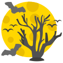 halloween, moon, bats, birds, tree