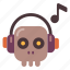 dead, halloween, headphones, music, skeleton, skull 