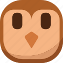 bird, emoji, emoticon, faceless, flat face, owl, smiley