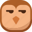 bird, disappointed, emoji, emoticon, owl, smiley, smirk 