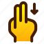 arrow, down, finger, gesture, hand, swipe, two 