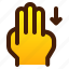 arrow, down, finger, gesture, hand, three 