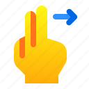 arrow, finger, gesture, hand, right, swipe, two