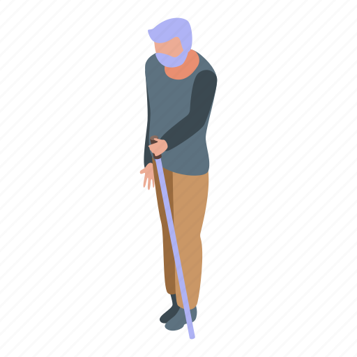 Senior, man, walking, stick, isometric icon - Download on Iconfinder