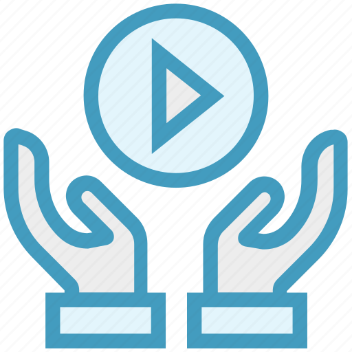 Care, giving, hands support, media play, safe, support, video play icon - Download on Iconfinder