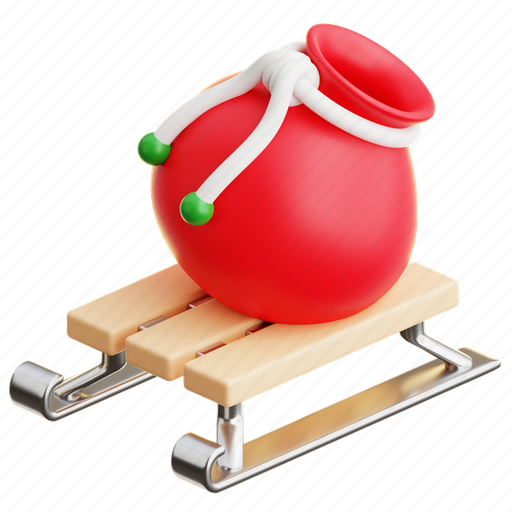 Santa, gift, with, sledge, box, present, xmas 3D illustration - Download on Iconfinder