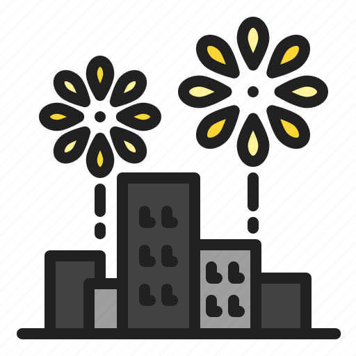 Newyear, celebration, party, buildings, fireworks, view, city icon - Download on Iconfinder