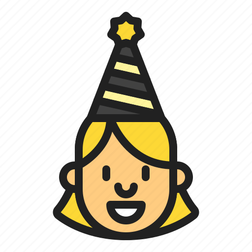 Newyear, celebration, party, human, girl, female, hat icon - Download on Iconfinder