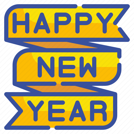 Happy, new, year, ribbon, banner, party, happy new year icon - Download on Iconfinder