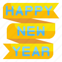happy, new, year, ribbon, banner, party, happy new year