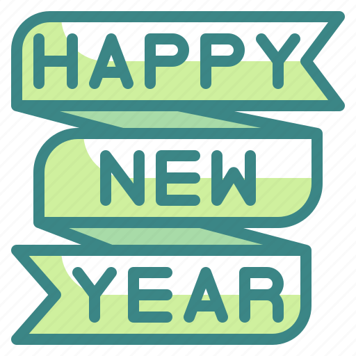Happy, new, year, ribbon, banner, party, happy new year icon - Download on Iconfinder
