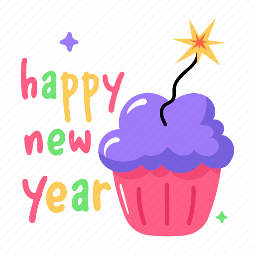 Muffin, cupcake, confectionery item, happy new year, new year celebration sticker - Download on Iconfinder