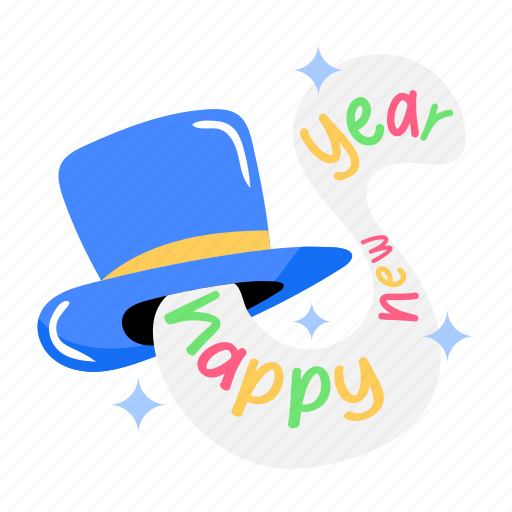 Magic cap, magic hat, happy new year, year typography, typography words sticker - Download on Iconfinder
