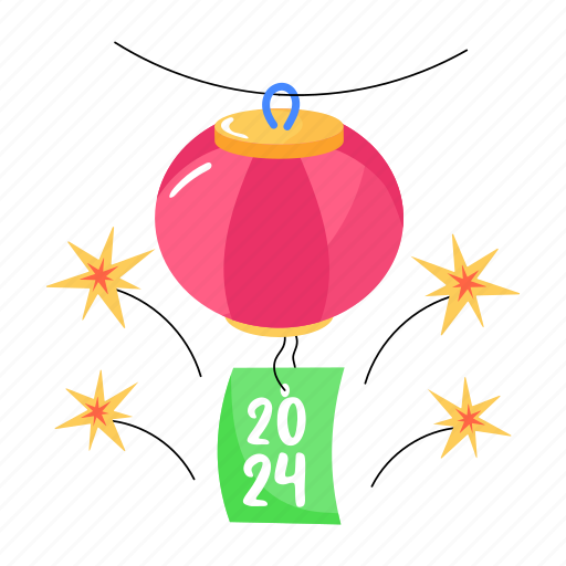 New year decor, chinese lantern, hanging lantern, party decor, year 2024 sticker - Download on Iconfinder