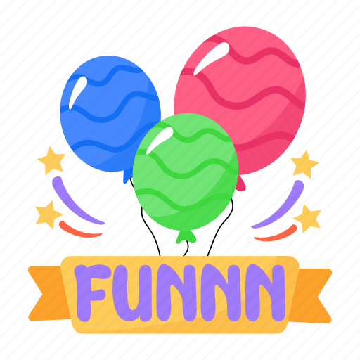 Party fun, fun word, party balloons, colourful balloons, balloon bunch sticker - Download on Iconfinder