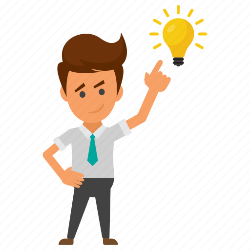 Business character, businessman has an idea, businessman idea, businessman with light bulb, idea and creativity concept icon - Download on Iconfinder